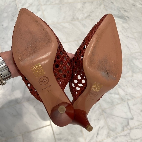 VERONICA BEARD Jacqlyn crocheted leather cone heel pointy toe mule size 37 - Picture 13 of 14